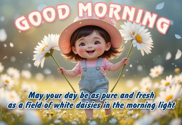 Good Morning – May your day be as pure and fresh as a field of white daisies in the morning light