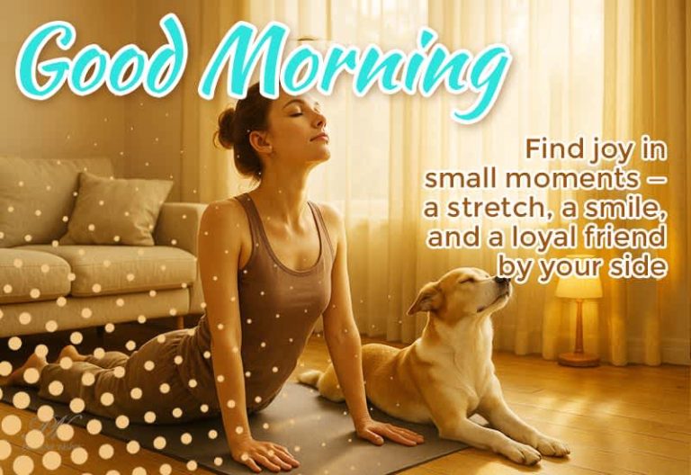 Good Morning – Find joy in small moments – a stretch, a smile and a loyal friend by your side