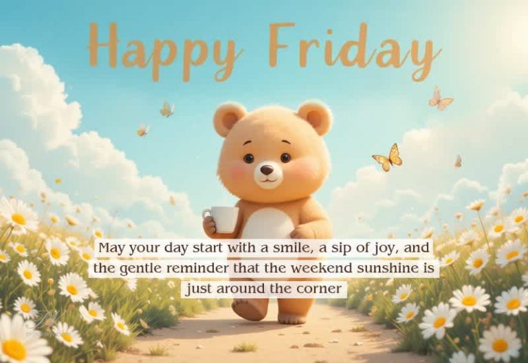 Happy Friday – May your day start with a smile, a sip of joy and the gentle reminder that the weekend sunshine is just around the corner