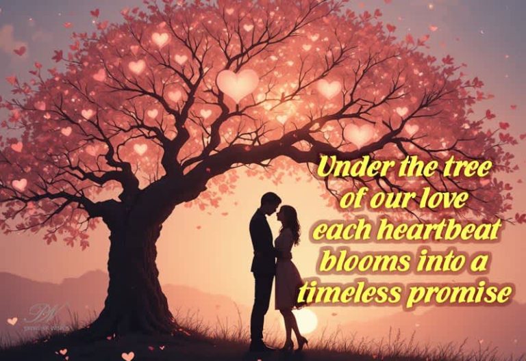 Under the tree of our love, each heartbeat blooms into a timeless promise