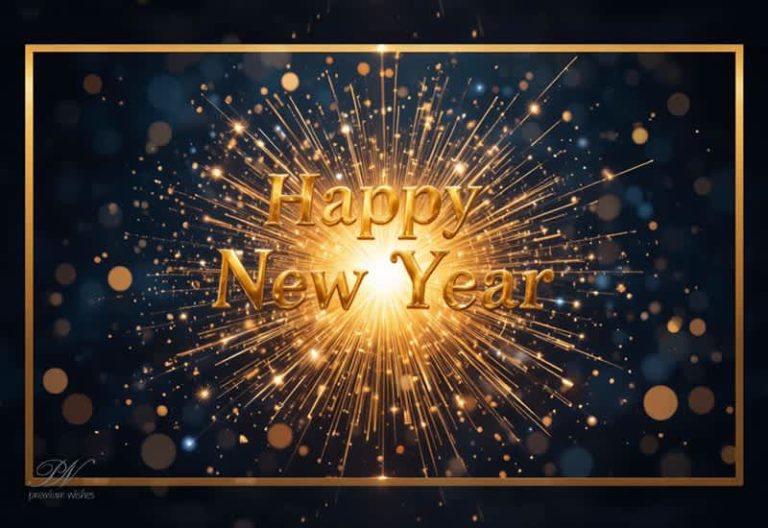 Happy New Year Wishes with Golden Fireworks and New Beginnings
