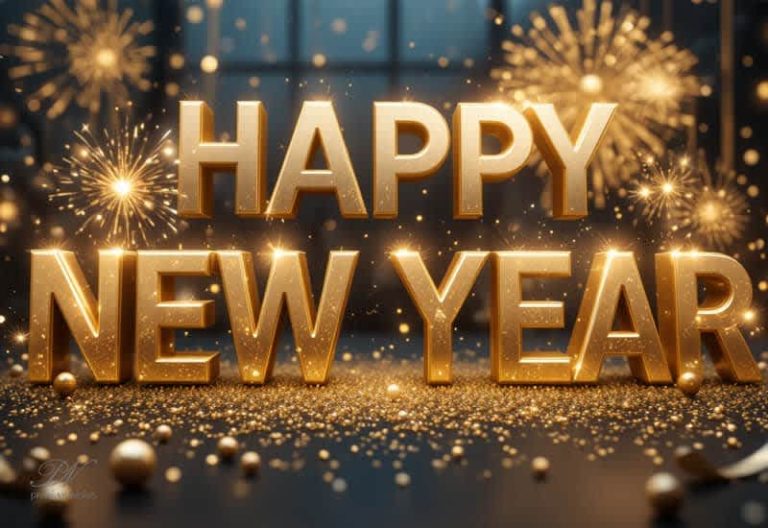 Happy New Year Wishes with Golden Fireworks & Luxury Glow