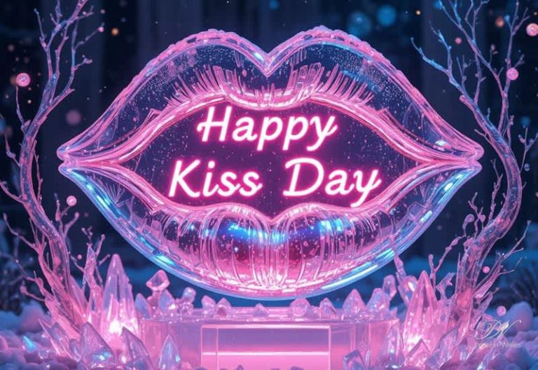Happy Kiss Day Wishes – Romantic Neon Kiss Day Greeting