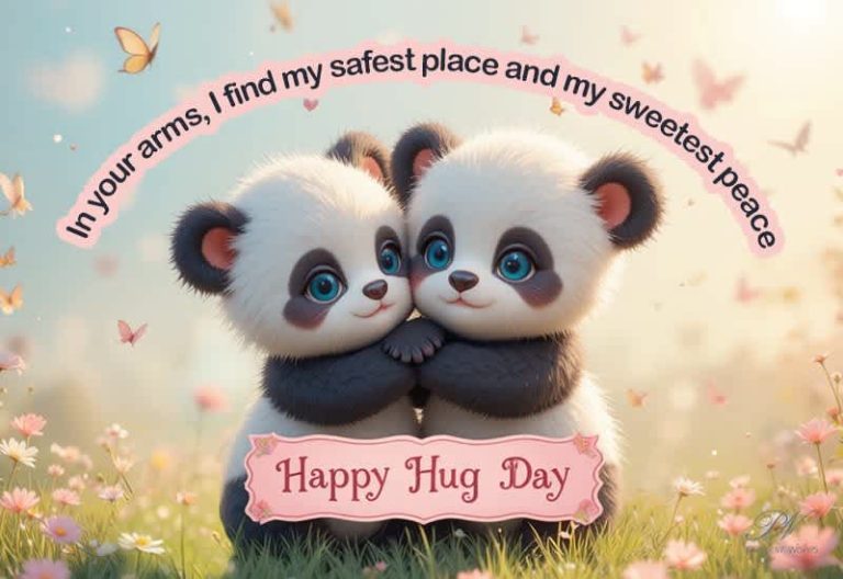 Happy Hug Day Wishes with Cute Panda Hug Greeting