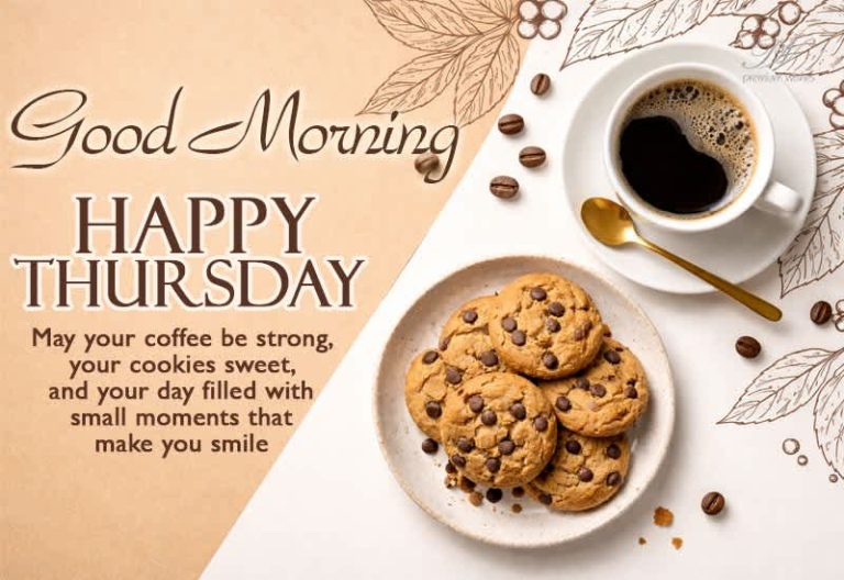 Good Morning Happy Thursday Wishes with Coffee & Cookies
