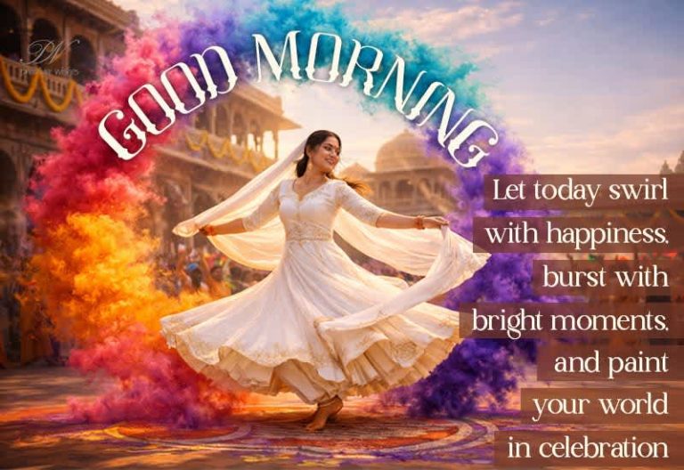 Holi Themed Good Morning Wishes – Colorful Festival Morning Greeting
