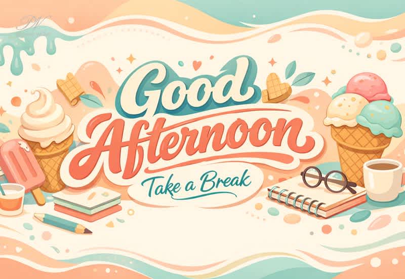 Good Afternoon Greeting with Ice Cream Charm and a Take a Break Message