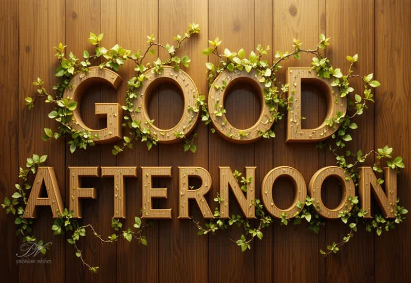 Good Afternoon Greeting with Wooden Letters and Fresh Green Vines Good Afternoon Greeting with Wooden Letters and Fresh Green Vines