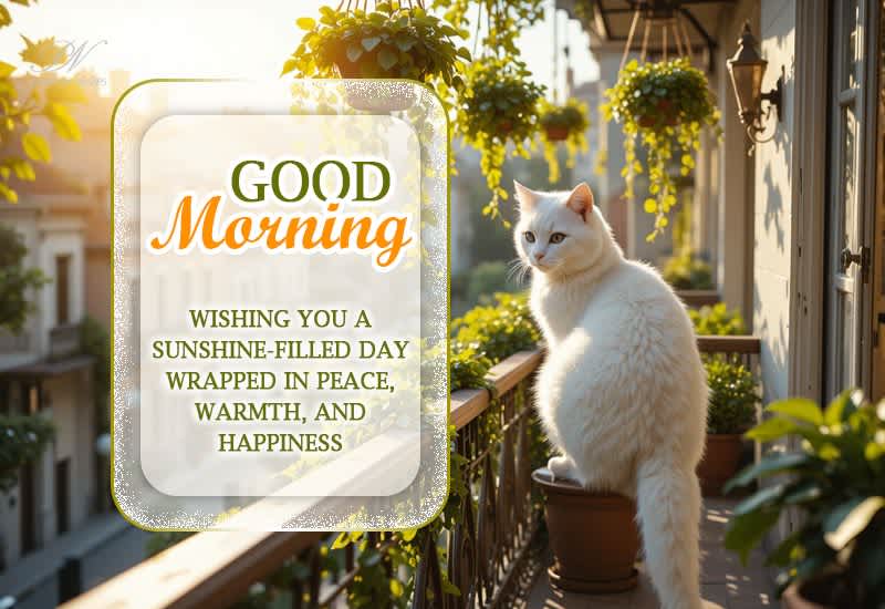 Good Morning Cat Image with Sunshine-Filled Day Wishes