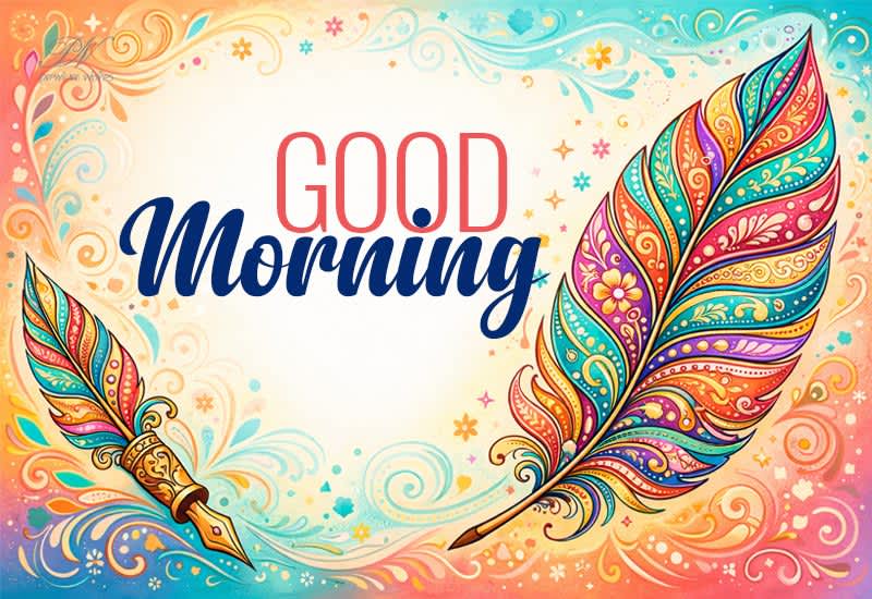 Good Morning Greeting with Colorful Feather and Artistic Charm