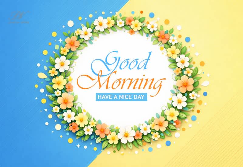 Good Morning – Colorful Floral Wreath Greeting Good Morning – Colorful Floral Wreath Greeting