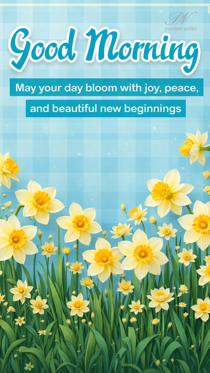 Good Morning Greeting with Daffodils, Joy and New Beginnings