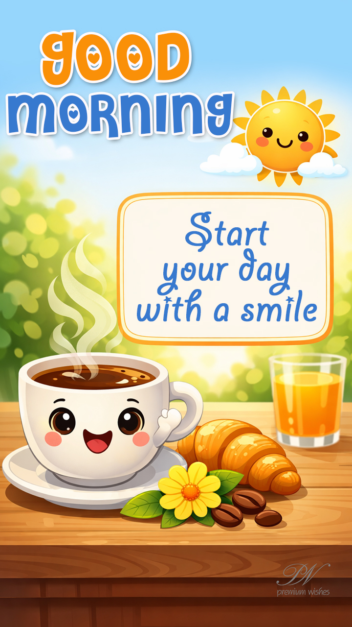 Good Morning Wishes with a Cute Coffee Cup Smile
