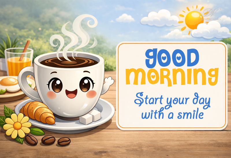 Good Morning Wishes with a Cute Coffee Cup Smile Good Morning Wishes with a Cute Coffee Cup Smile