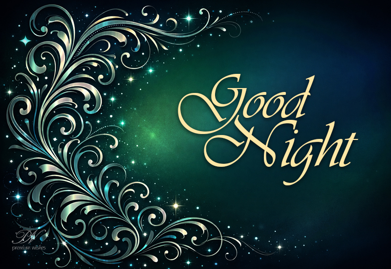 Good Night Greeting with Floral Swirls and Starry Elegance