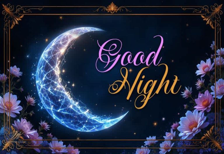 Good Night Glowing Crescent Greeting with Peaceful Night Wishes