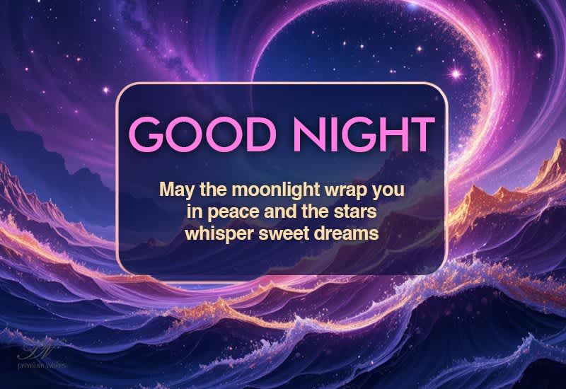 Good Night Greeting with Moonlight, Stars and Sweet Dreams