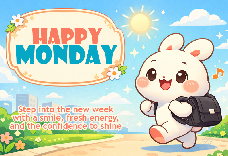 Happy Monday Greeting with a Cute Bunny and Fresh Energy Happy Monday Greeting with a Cute Bunny and Fresh Energy