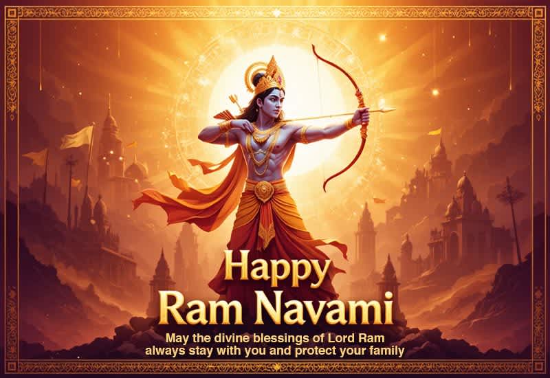 Happy Ram Navami Greeting with Lord Ram and Divine Blessings