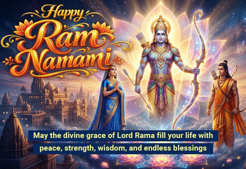 Happy Ram Navami Greeting with Lord Rama and Divine Grace
