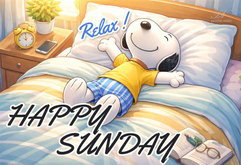 Happy Sunday Greeting with Relaxing Cozy Weekend Vibes
