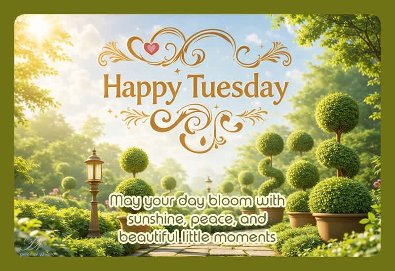 Happy Tuesday Greeting with Sunshine, Peace and Beautiful Little Moments