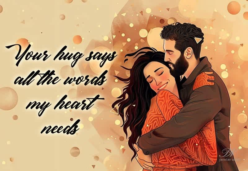 Romantic Love Image with a Hug Message from the Heart