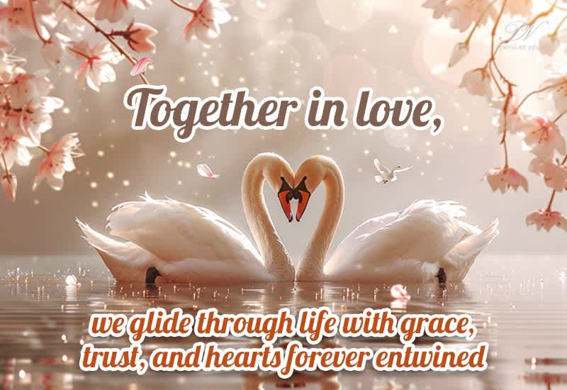 Together in Love Swan Greeting with Grace, Trust and Entwined Hearts Together in Love Swan Greeting with Grace, Trust and Entwined Hearts
