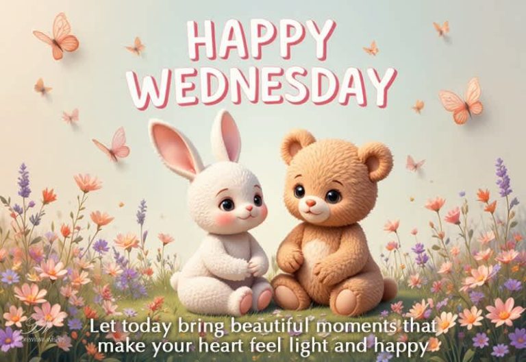 Happy Wednesday Wishes with Cute Bunny and Teddy Bear