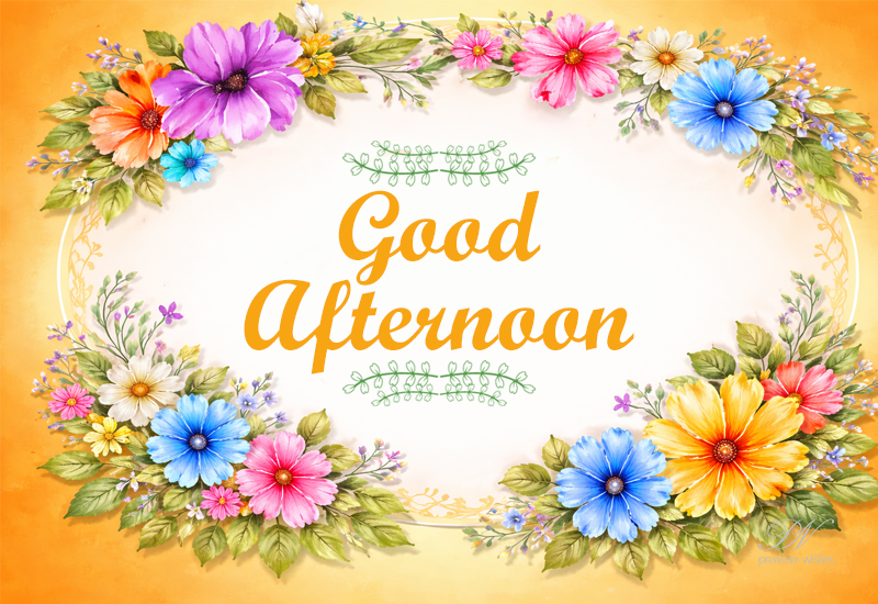Good Afternoon Wishes with a Colorful Floral Frame and Warm Beauty