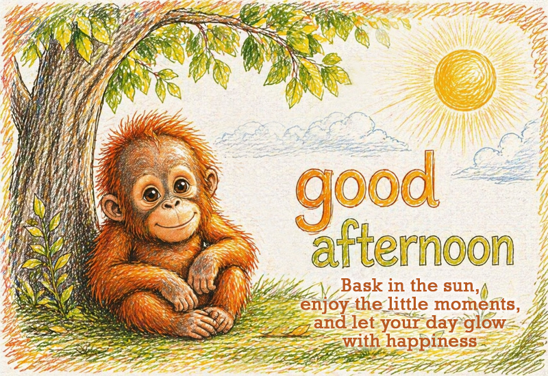 Good Afternoon Orangutan Wishes – Cute and Cheerful Greeting