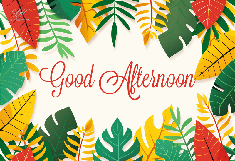 Good Afternoon Wishes with Colorful Tropical Leaves Good Afternoon Wishes with Colorful Tropical Leaves