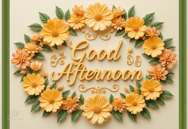Good Afternoon Wishes with a Beautiful Yellow Floral Wreath Good Afternoon Wishes with a Beautiful Yellow Floral Wreath