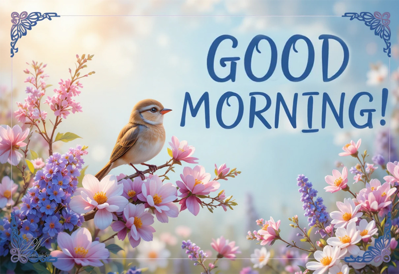 Good Morning Wishes with a Sweet Bird and Blossoms Good Morning Wishes with a Sweet Bird and Blossoms