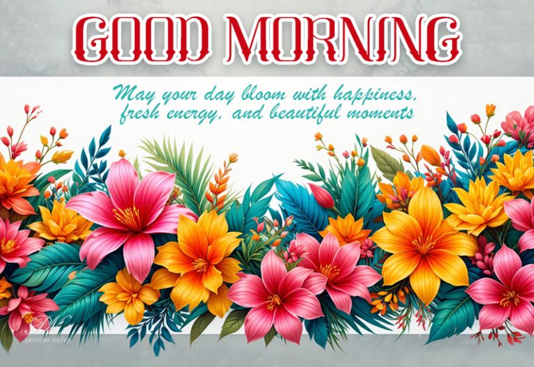 Good Morning Wishes with Colorful Flowers and Fresh Energy