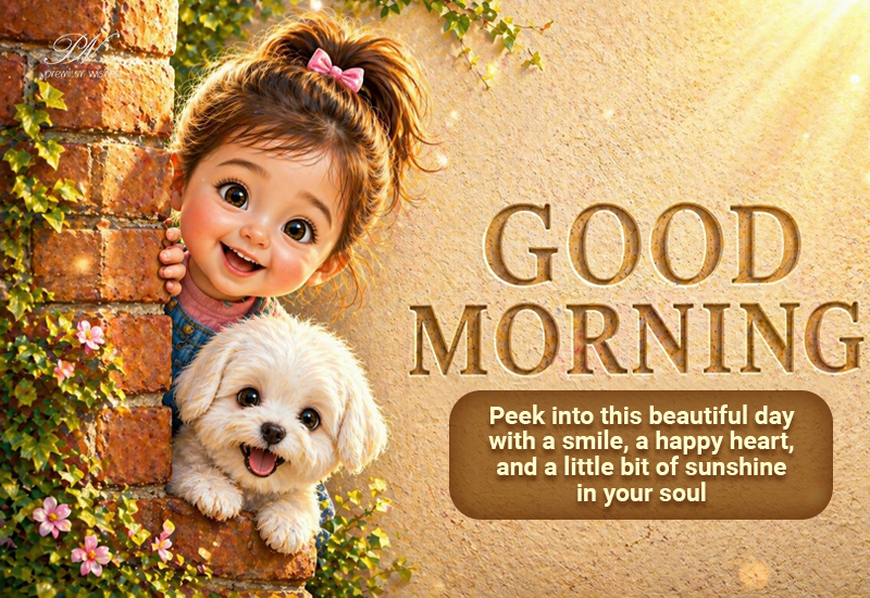 Good Morning Cute Girl and Puppy – Smile and Sunshine Greeting