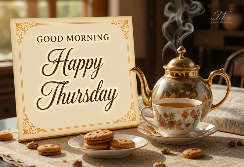 Good Morning Happy Thursday Tea Wishes – Elegant Greeting