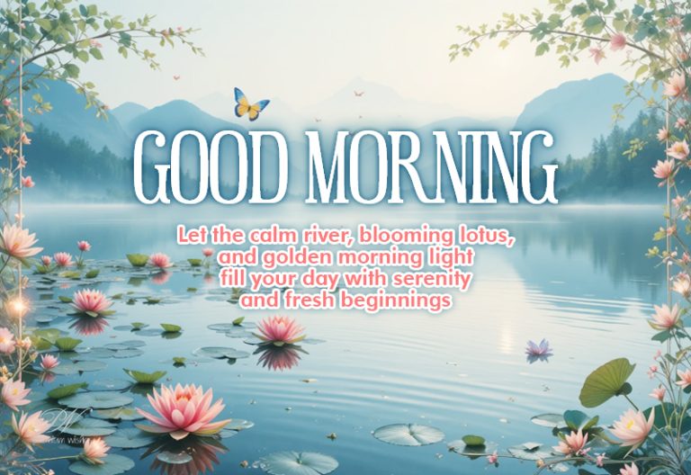 Good Morning Wishes with a Lotus Lake and Fresh Beginnings Good Morning Wishes with a Lotus Lake and Fresh Beginnings