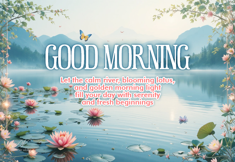 Good Morning Wishes with a Lotus Lake and Fresh Beginnings Good Morning Wishes with a Lotus Lake and Fresh Beginnings