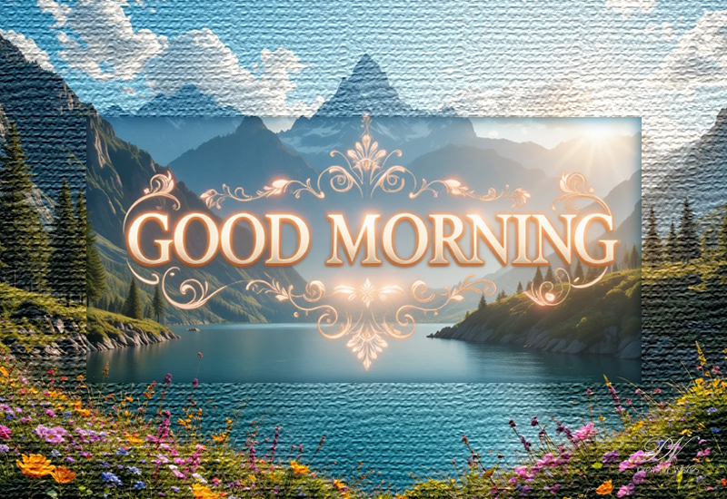 Good Morning Mountain Lake Wishes – Peaceful Nature Greeting