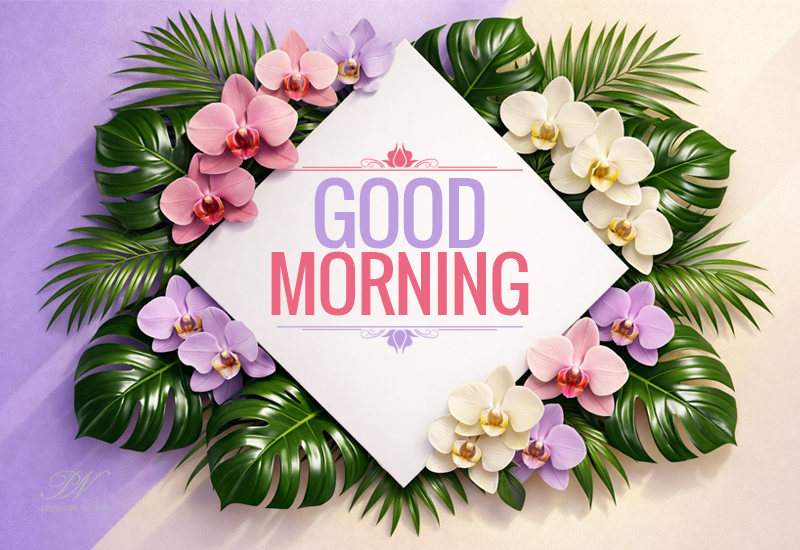 Simply Good Morning Wishes with Orchids and Tropical Floral Elegance