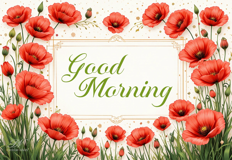 Good Morning Red Poppy Wishes – Beautiful Floral Greeting