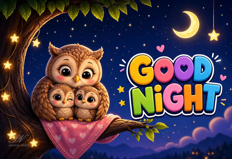 Good Night Cute Owl Family Wishes – Sweet Dreams Greeting