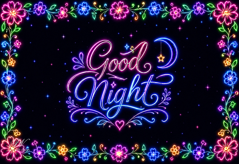 Good Night Neon Floral Glow – Sleep Well Wishes