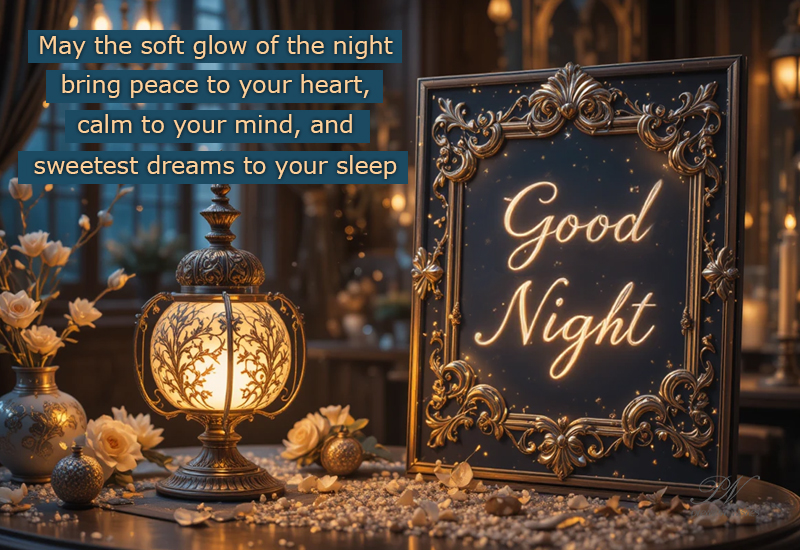 Good Night Wishes with Soft Glow, Peace, and Sweetest Dreams