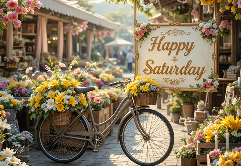 Happy Saturday Wishes with a Beautiful Flower Market Bicycle Happy Saturday Wishes with a Beautiful Flower Market Bicycle
