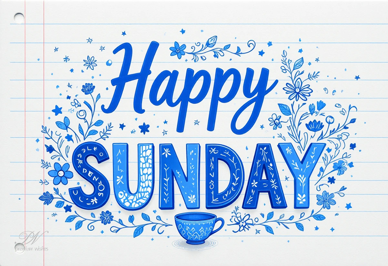 Happy Sunday Wishes with Blue Floral Notebook Art