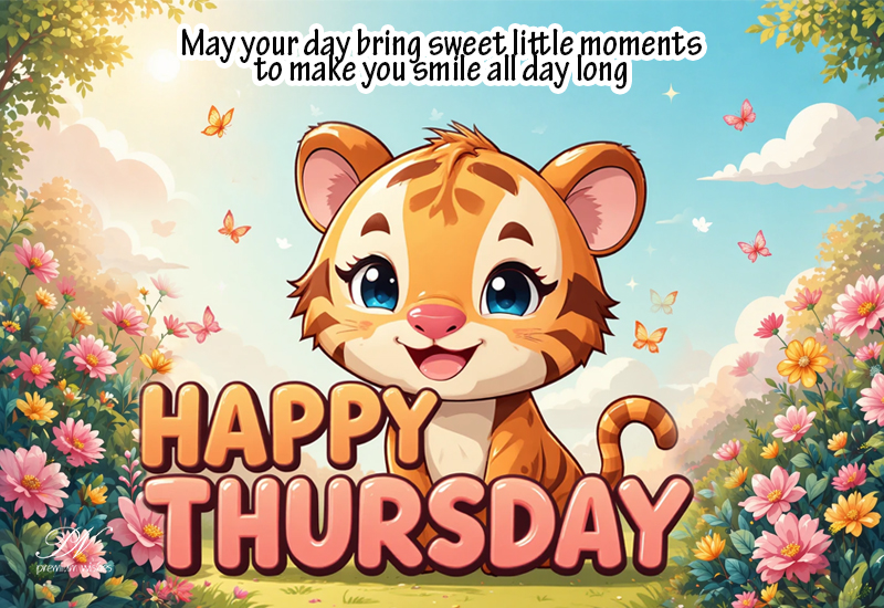 Happy Thursday Wishes with a Cute Tiger and Sweet Little Smiles