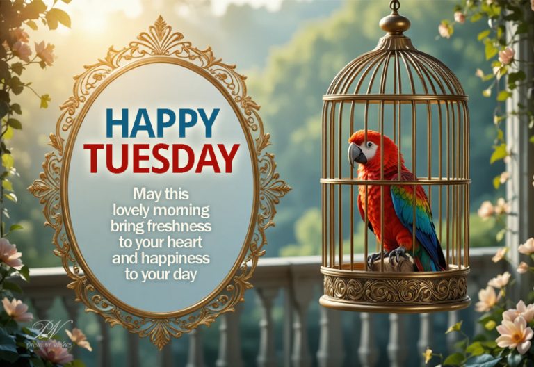 Happy Tuesday Wishes with a Colorful Parrot and Fresh Morning Blessings