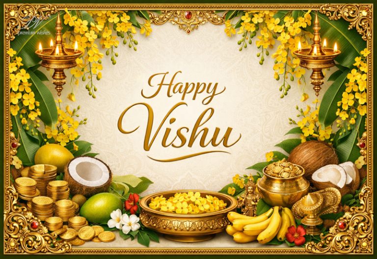 Happy Vishu Wishes with Golden Festive Elegance and Prosperity